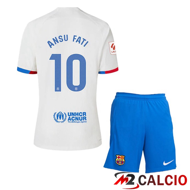 Maglie Calcio FC Barcellona (ANSU FATI 10) Bambino Seconda Bianco 2023/2024