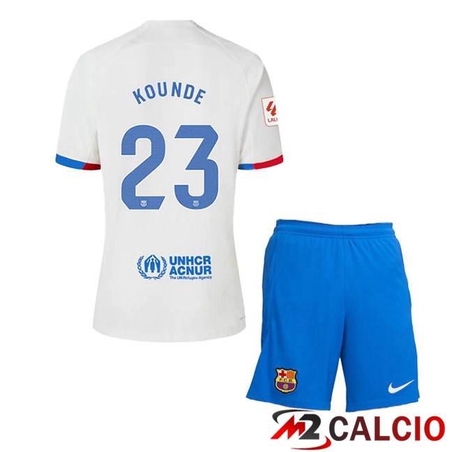 Maglie Calcio FC Barcellona (KOUNDE 23) Bambino Seconda Bianco 2023/2024
