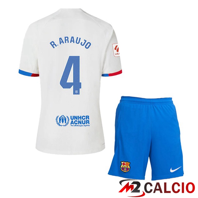 Maglie Calcio FC Barcellona (R. ARAUJO 4) Bambino Seconda Bianco 2023/2024