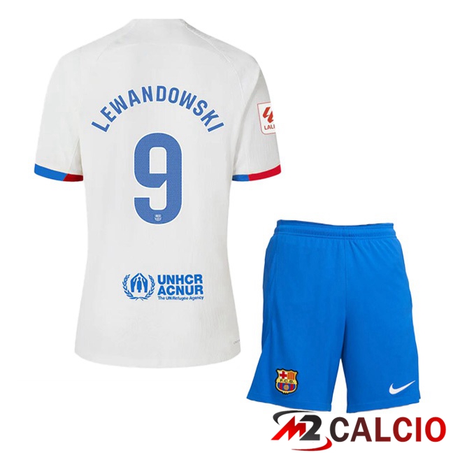 Maglie Calcio FC Barcellona (LEWANDOWSKI 9) Bambino Seconda Bianco 2023/2024