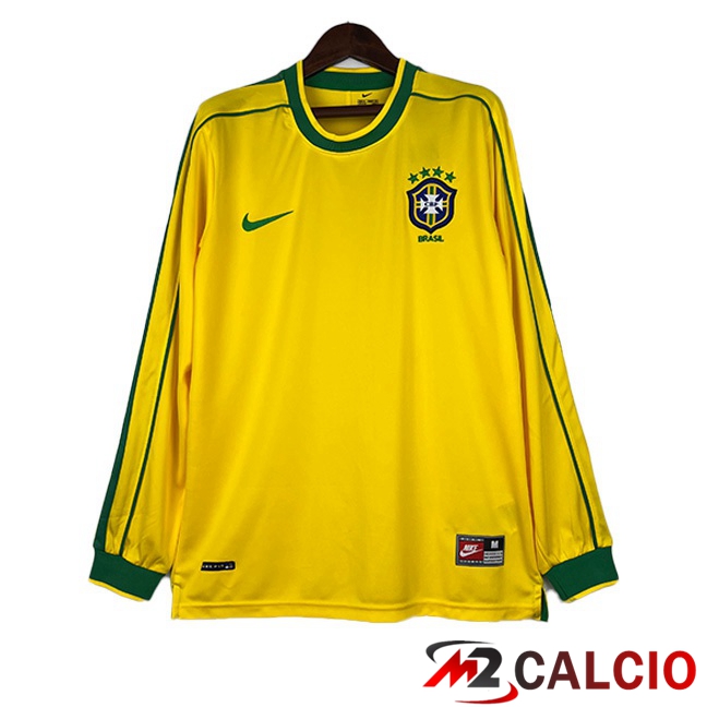 Maglie Calcio Brasile Retro Prima Manica Lunga Giallo 1998
