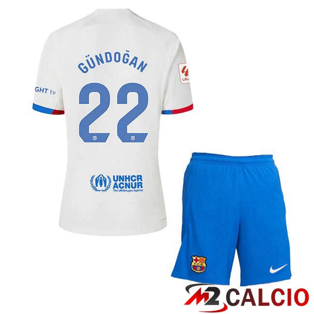Maglie Calcio FC Barcellona (GÜNDOĞAN 22) Bambino Seconda Bianco 2023/2024