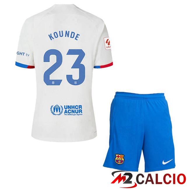 Maglie Calcio FC Barcellona (KOUNDE 23) Bambino Seconda Bianco 2023/2024