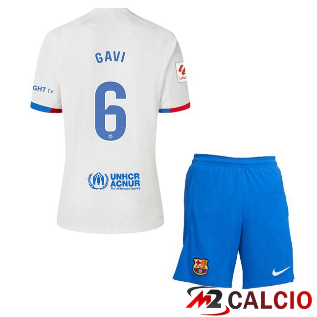 Maglie Calcio FC Barcellona (GAVI 6) Bambino Seconda Bianco 2023/2024