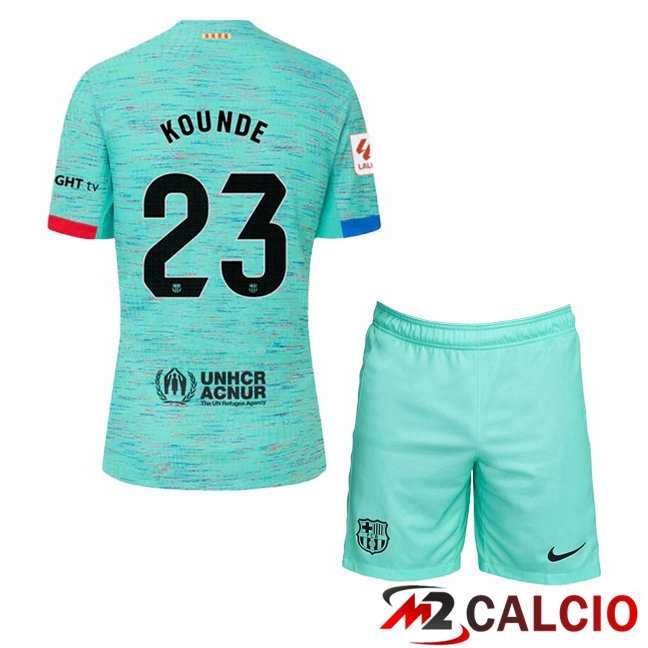 Maglie Calcio FC Barcellona (KOUNDE 23) Bambino Terza Verde 2023/2024