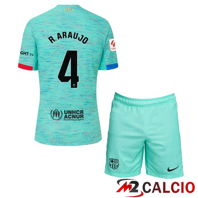 Maglie Calcio FC Barcellona (R. ARAUJO 4) Bambino Terza Verde 2023/2024