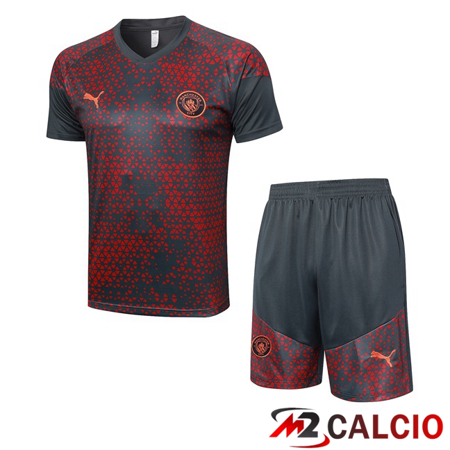 T Shirt Allenamento Manchester City + Pantaloncini Rosso Grigio 2023/2024