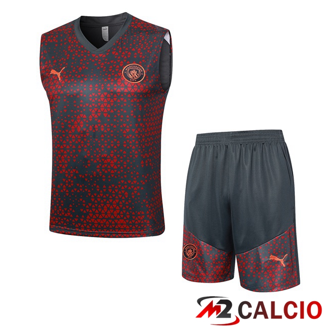 Canotta Calcio Manchester City + Pantaloncini Rosso Nero 2023/2024