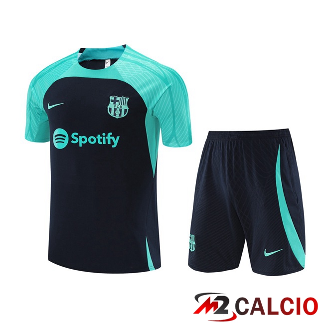 T Shirt Allenamento FC Barcellona + Pantaloncini Verde Blu Reale 2023/2024
