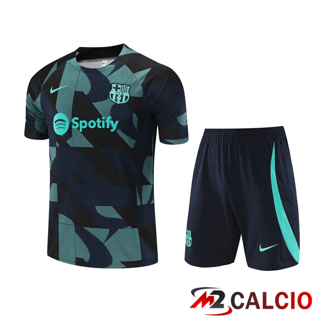 T Shirt Allenamento FC Barcellona + Pantaloncini Verde Blu Reale 2023/2024