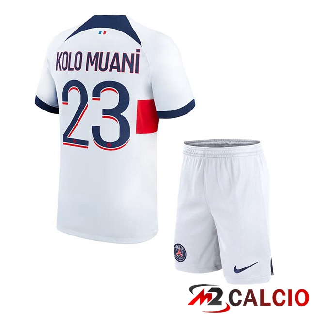 Maglie Calcio Paris PSG (Kolo Muani 23) Bambino Seconda Bianco 2023/2024