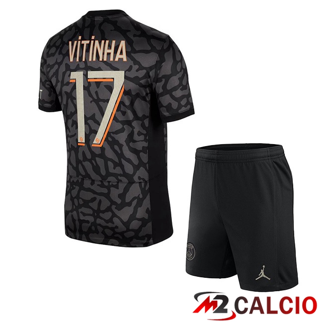Maglie Calcio Paris PSG (Vitinha 17) Bambino Terza Nero 2023/2024