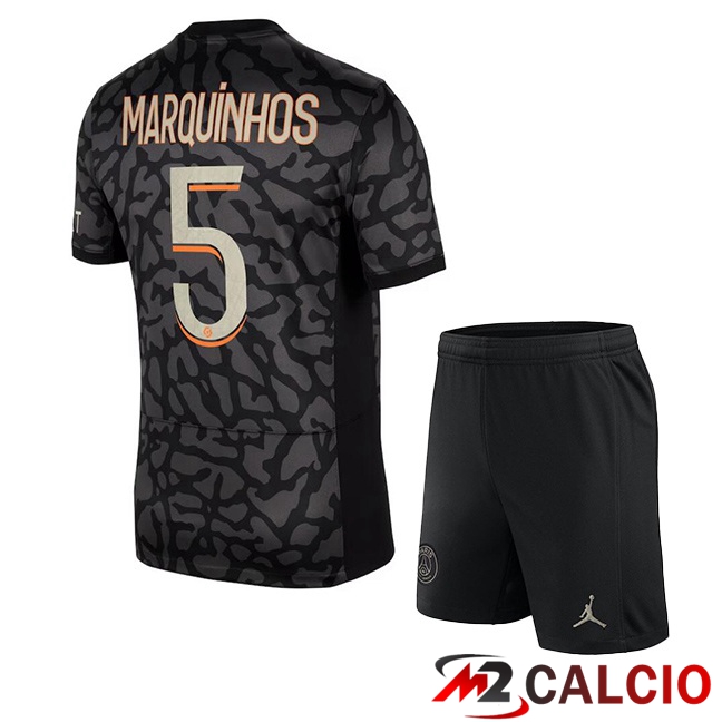 Maglie Calcio Paris PSG (Marquinhos 5) Bambino Terza Nero 2023/2024