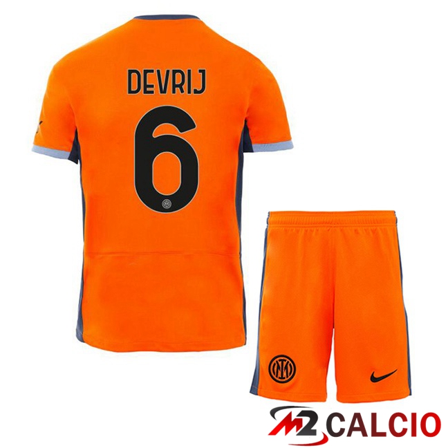 Maglie Calcio Inter Milan (DE VRIJ 6) Bambino Terza Arancia 2023/2024