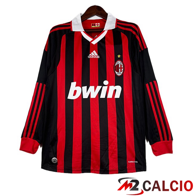 Maglie Calcio AC Milan Retro Prima Manica Lunga Nero Rosso 2009-2010