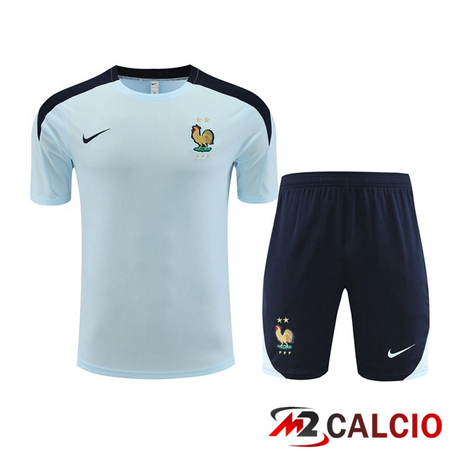 T Shirt Allenamento Francia + Pantaloncini Blu 2023/2024