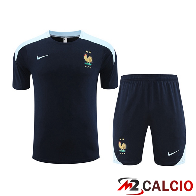 T Shirt Allenamento Francia + Pantaloncini Blu Reale 2023/2024