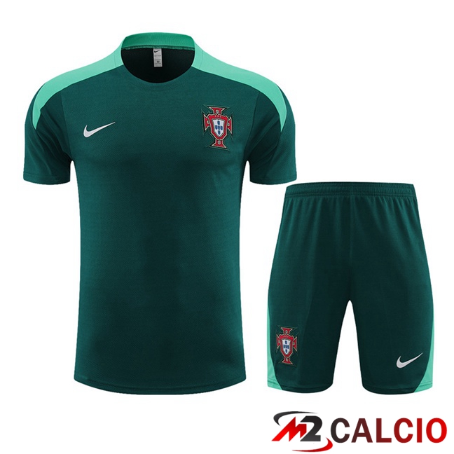 T Shirt Allenamento Portogallo + Pantaloncini Verde 2023/2024