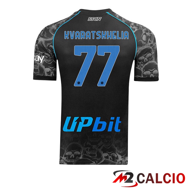 Maglie Calcio SSC Napoli (Khvicha Kvaratskhelia 77) Halloween Nero 2023/2024