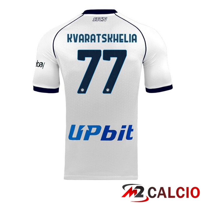 Maglie Calcio SSC Napoli (Khvicha Kvaratskhelia 77) Seconda Bianco 2023/2024