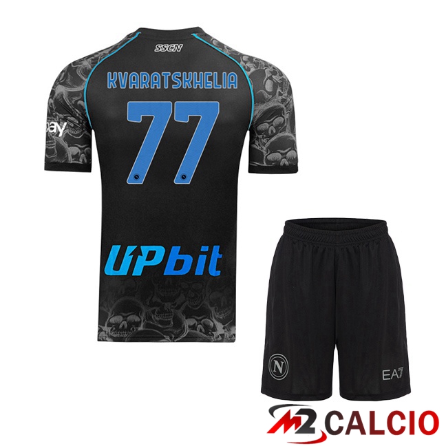 Maglie Calcio SSC Napoli (Khvicha Kvaratskhelia 77) Bambino Halloween Nero 2023/2024