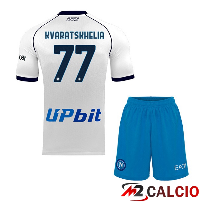 Maglie Calcio SSC Napoli (Khvicha Kvaratskhelia 77) Bambino Seconda Bianco 2023/2024