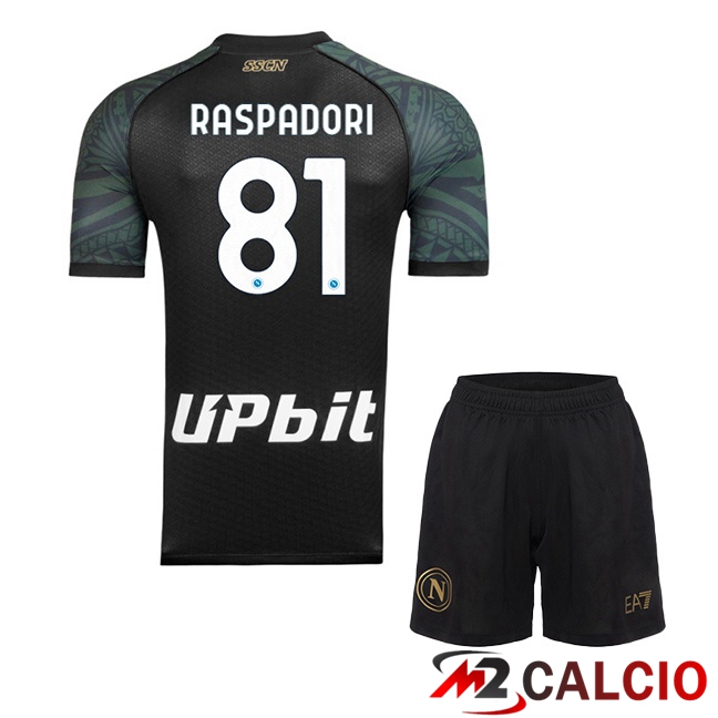 Maglie Calcio SSC Napoli (Giacomo Raspadori 81) Bambino Terza Nero 2023/2024