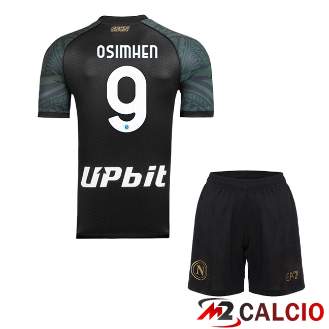 Maglie Calcio SSC Napoli (Victor Osimhen 9) Bambino Terza Nero 2023/2024