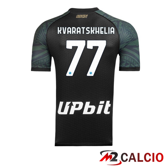 Maglie Calcio SSC Napoli (Khvicha Kvaratskhelia 77) Terza Nero 2023/2024