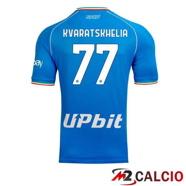 Maglie Calcio SSC Napoli (Khvicha Kvaratskhelia 77) Prima Blu 2023/2024