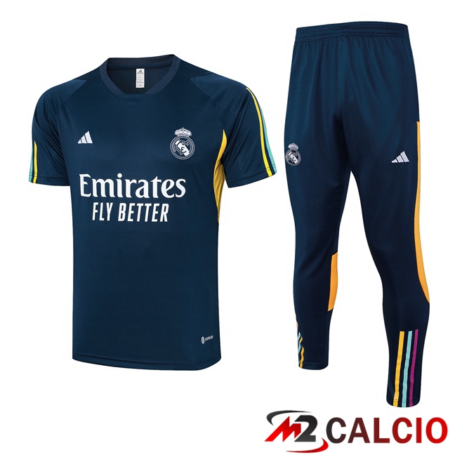 Insieme T Shirt Allenamento Real Madrid + Pantaloni Blu Reale 2023/2024