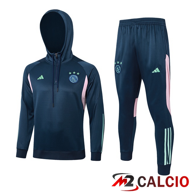 Insieme Tuta Calcio Con Cappuccio AFC Ajax Blu Reale 2023/2024