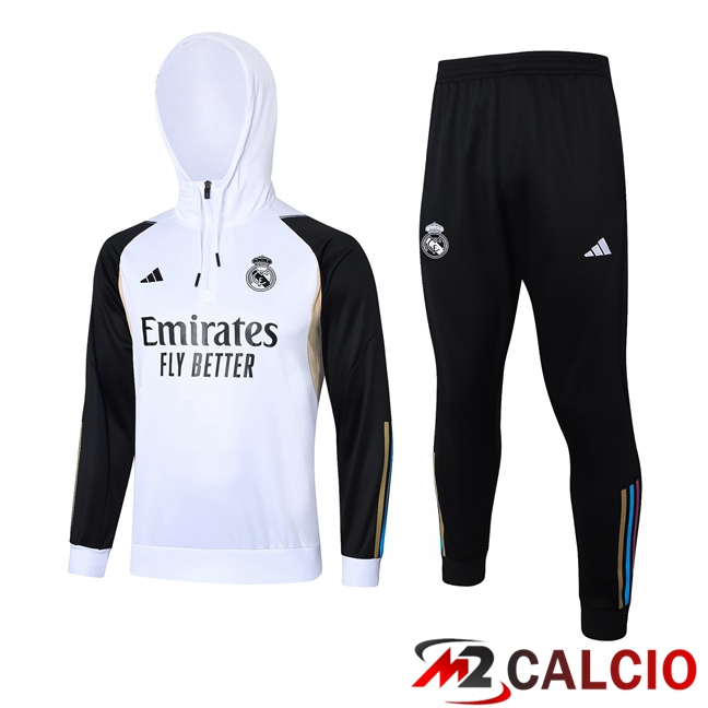 Insieme Tuta Calcio Con Cappuccio Real Madrid Bianco 2023/2024
