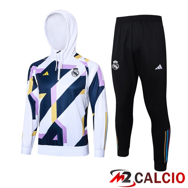 Insieme Tuta Calcio Con Cappuccio Real Madrid Bianco Blu Reale 2023/2024