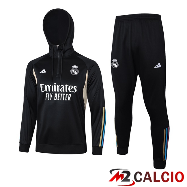 Insieme Tuta Calcio Con Cappuccio Real Madrid Nero 2023/2024