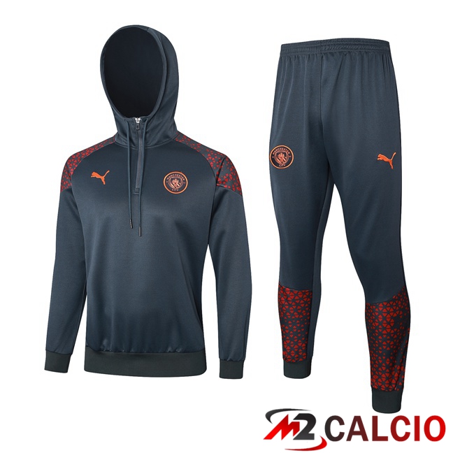 Insieme Tuta Calcio Con Cappuccio Manchester City Grigio 2023/2024