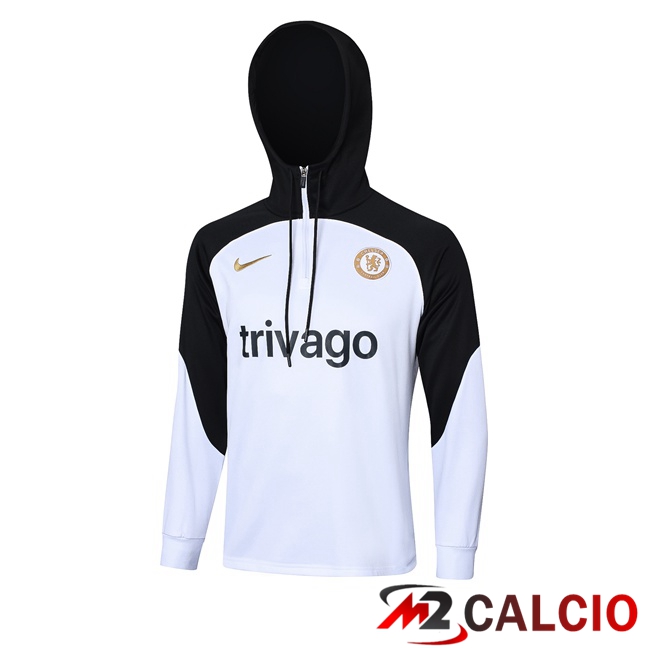 Felpa Allenamento Con Cappuccio FC Chelsea Bianco Nero 2023/2024