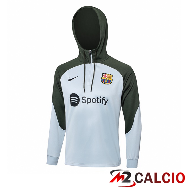Felpa Allenamento Con Cappuccio FC Barcellona Bianco Verde 2023/2024