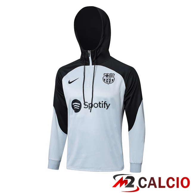 Felpa Allenamento Con Cappuccio FC Barcellona Grigio Nero 2023/2024