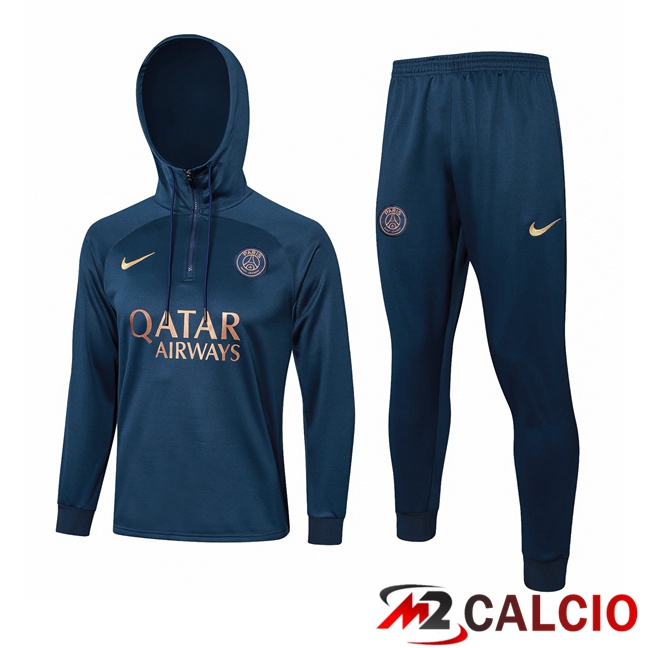 Insieme Tuta Calcio Con Cappuccio Paris PSG Blu Reale 2023/2024