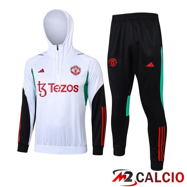 Tuta Calcio - Felpa Con Cappuccio Manchester United Bianco 2024/2025