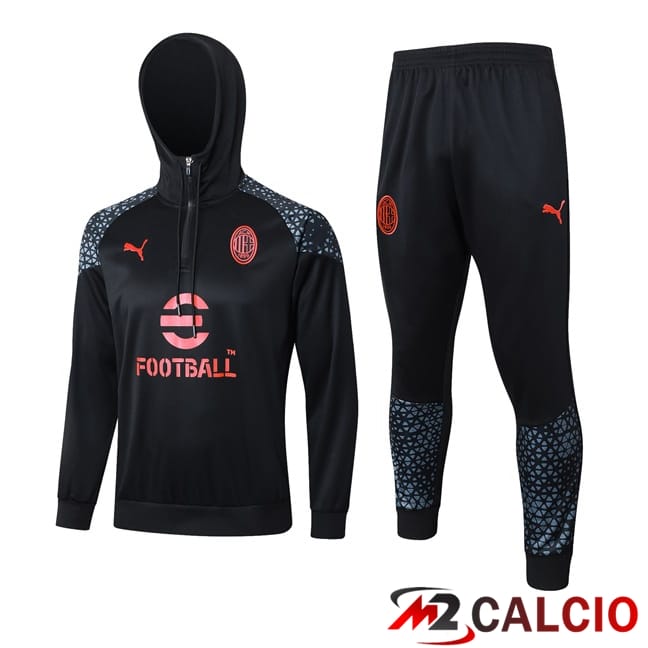 Tuta Calcio - Felpa Con Cappuccio AC Milan Nero 2024/2025