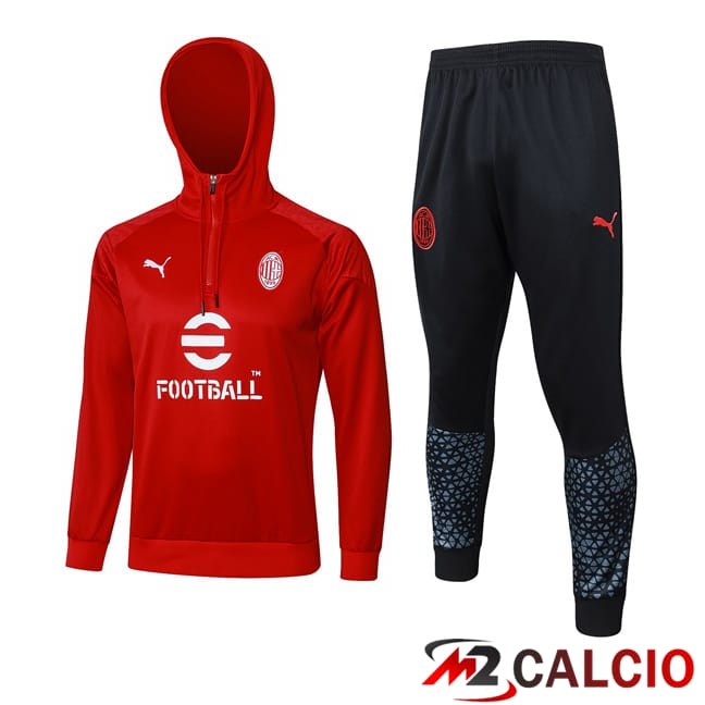 Tuta Calcio - Felpa Con Cappuccio AC Milan Rosso 2024/2025