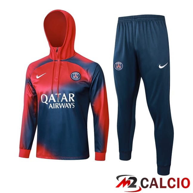 Tuta Calcio - Felpa Con Cappuccio Paris PSG Rosso Blu 2024/2025