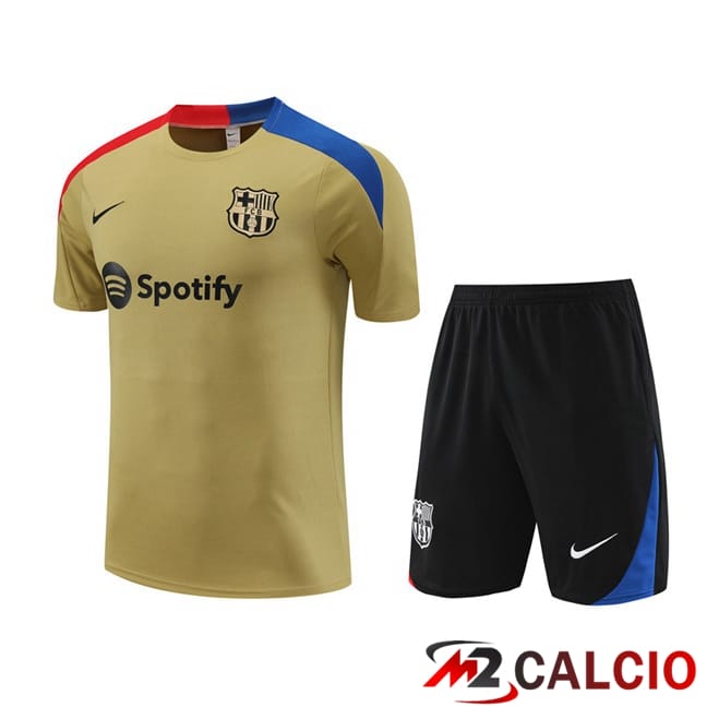Insieme T Shirt Allenamento FC Barcellona + Pantaloncini Giallo 2024/2025