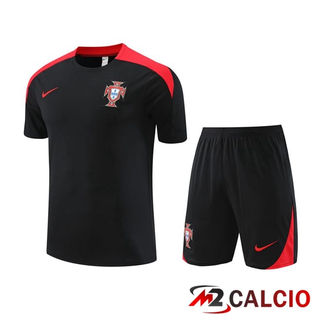 Insieme T Shirt Allenamento Portogallo + Pantaloncini Nero 2024/2025