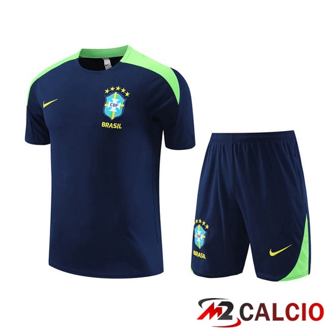 Insieme T Shirt Allenamento Brasile + Pantaloncini Blu Reale 2024/2025