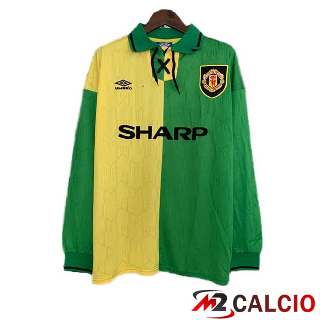 Maglie Calcio Manchester United Retro Terza Manica Lunga Giallo Verde 1992-1994