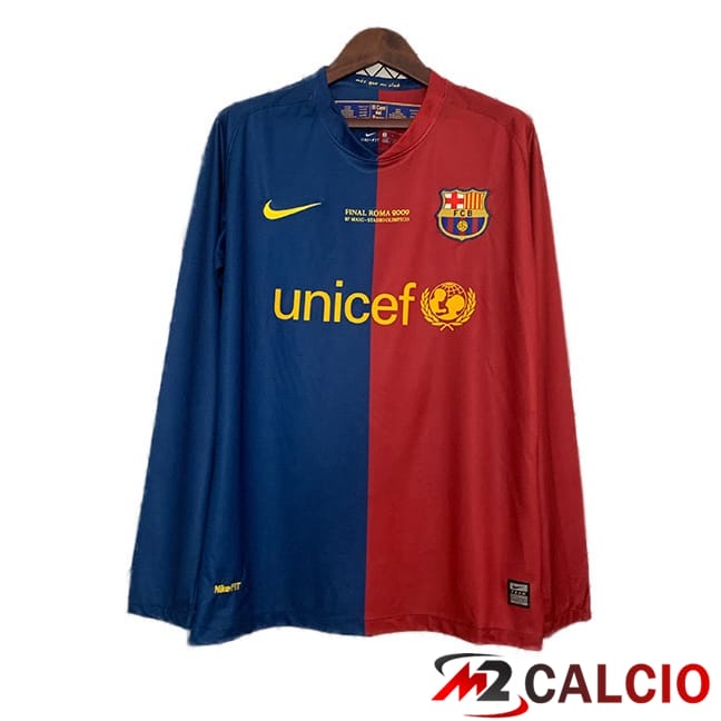 Maglie Calcio FC Barcellona Champions League Retro Prima Manica Lunga Rosso Blu 2008-2009