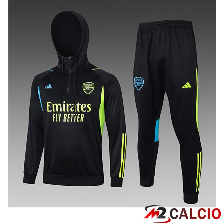 Insieme Giacca Con Cappuccio Tuta Arsenal Bambino Nero/Verde/Blu 2023/2024